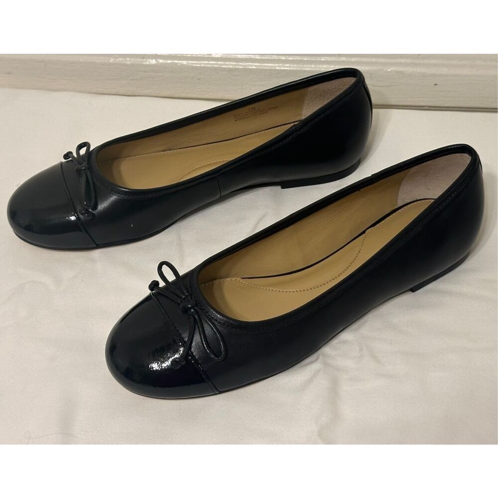 TALBOTS BLAIR CAP TOE NAPPA GENUINE LEATHER BALLET FLATS IN BLACK SIZE 7 new - Picture 8 of 16